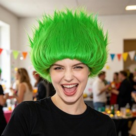 ESUNO Short Green Wig Men Unique Spiky Headband Dark Green Wigs Funny Wigs