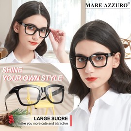 MARE AZZURO Large Reading Glasses +1.5 Women Designer Square Readers 1.00 1.25 1.50 1.75 2.00 2.25 2.50 2.75 3.00 3.50 4.00 5.00 6.00 (Black, 1.5)