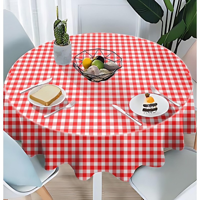 SietDESEO 2 Pack Red Gingham Tablecloth Round 84 x 84
