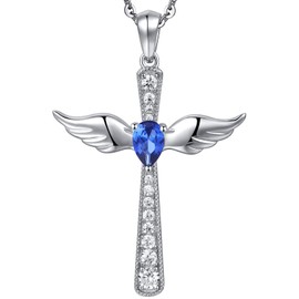 Cross Necklace Womens Cross Necklace Angel Wings Cross Necklace Blue Sterling Silver Cross Necklace Cute Wings Cross Necklace Women Girls Cross Angel Wings Necklace Miaofu Cross Wings Necklace