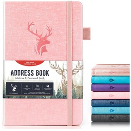 Address Book with Alphabetical Tabs，Hardcover Small Passwordbook，Phone Book Contact Book Large Print for Phone Numbers，Internet Website Logins，Address Books for Seniors 5"*7.6"-Pink