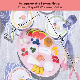 Melamine Serving Tray by Meg Quinn – Pink Serving Platter for Summer with Placement Guide. Dishwasher Safe Tray for Charcuterie, Cheese, & Snacks.