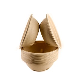EcoQuality 24oz Round Deep Disposable Bowls [250 PACK] - 100% Biodegradable Sugarcane Bagasse Bamboo Fibers Sturdy Compostable Eco Friendly Environmental Paper Plastic Bowl Alternative Tree Free