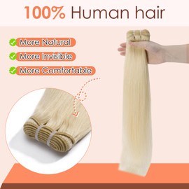 TESS Hair Extensions for Women UK Invisible Double Weft Weave Real Human Natural Straight Hair Bundles 100g 18 Inch #60 Platinum Blonde