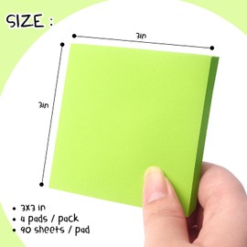 Sticky Notes 3x3 Pop Up Self-Stick Notes Pads with Bright Colors, Easy to Post for Office, Shool, Home, 4 Pads/Pack, 90 Sheets/Pad (Green)