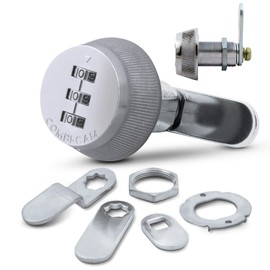 Combi-Cam Combinated Lock 7850R - Large Chrome Cam Lock | Keyless 3-Dial Pick-Proof Security Lock | Metal Locks For lockers, Doors, Drawers, Cabinets, & More | Versatile, Durable, & Rust Resistant