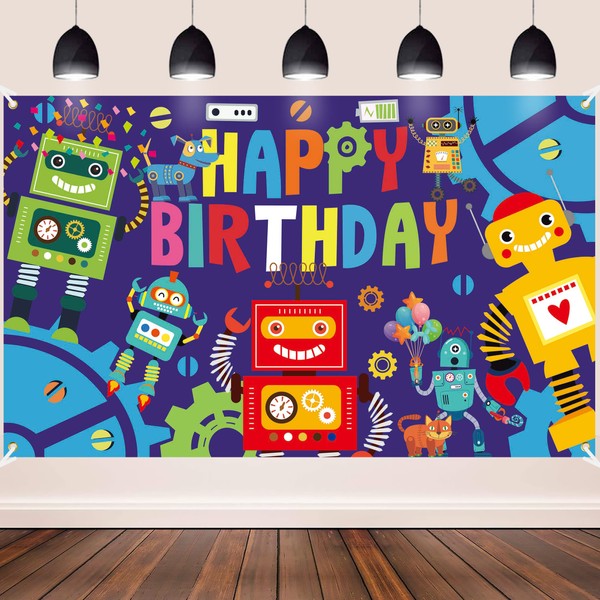 Robot Birthday Party Backdrop Happy Birthday Photography Backdrop 5.9x3.6ft Robot
