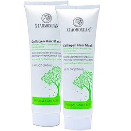 Xiaomoxuan Organic Collagen Mask for Deep Hair Nourishing - Moisture Masque for Dry Hair Damaged Hair - Plant-Based Collagen Hair Mask for Hair Gloss Treatment - Split End Repair Beauty Mask Pack of 2