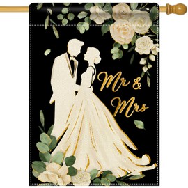 Mr. and Mrs. Just Married Large Decorative House Flag, Romantic