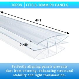 XISOCO 10 PCS Polycarbonate Greenhouse H-Clip Connectors 4ft Length, Fits 0.32’’ & 0.4’’ Twin-Wall Polycarbonate Panels Duty Dust, Rain & Moisture Protection Durable (H-Clip 4' × 2.16’’ × 0.4’’)