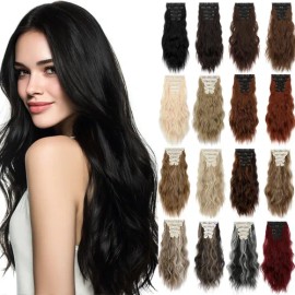 Extensiones Cabello Clip Cortinas Natural Ondulado 6 Pzs
