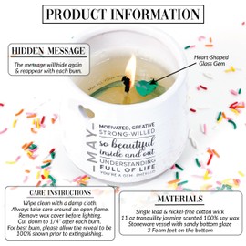 Pavilion Gift Company - May 11 oz Wax Reveal Candle, Natural Soy Wax Birthstone Candle, Jasmine Scented, Gemstone Candle with Crystal Inside, Birthday Gifts for Women, 1 Count