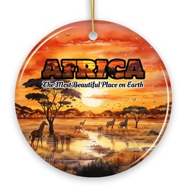 Artistic Natural Beauty of African Landscapes and Wildlife with Quotes Ornament, or Travel Souvenir, Safari, Serengeti and Mount Kilimanjaro (Version 1)