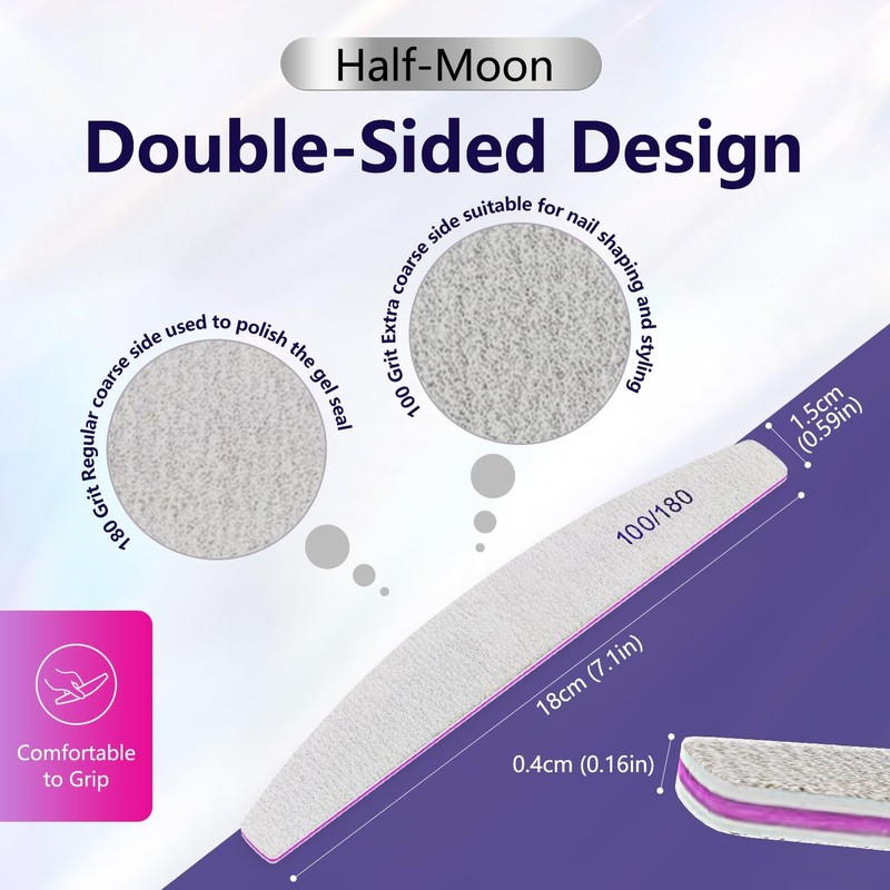 12 PCS Professional Nail Files 100/180 Grit, Four of Each,