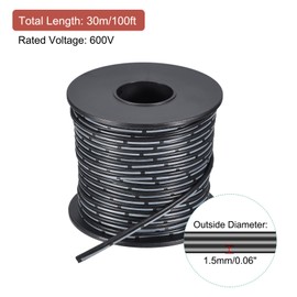 MECCANIXITY 24AWG Silicona Cinta Cable 2 Pines 24 Calibre Plano Cable Flexible 30 m/ 100 Pies Negro Trenzado Estañado Cobre Alambre para Modelo Avión, Modelo Coche, Eléctrico Aparato