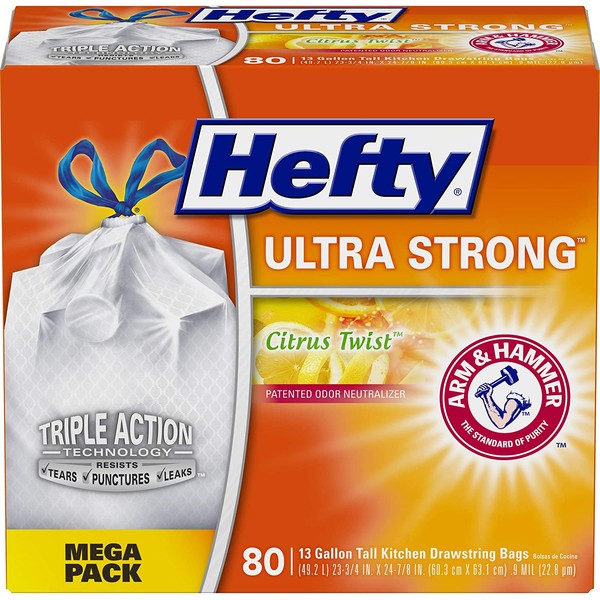 Hefty Ultra Strong Tall Kitchen Trash Bags –Citrus Twist, 80 Count (Pack of 1)