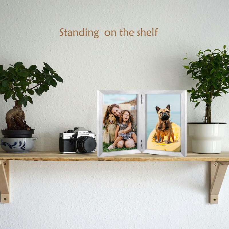 THCASITO 8x10 Double Picture Frame Vertical Wooden Hinged Photo Frame