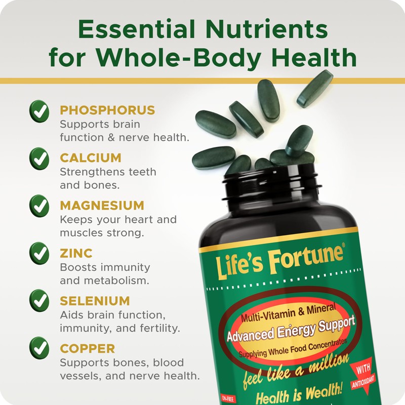 Life's Fortune Multivitamin & Mineral 60 Tablets, All Natural Energy