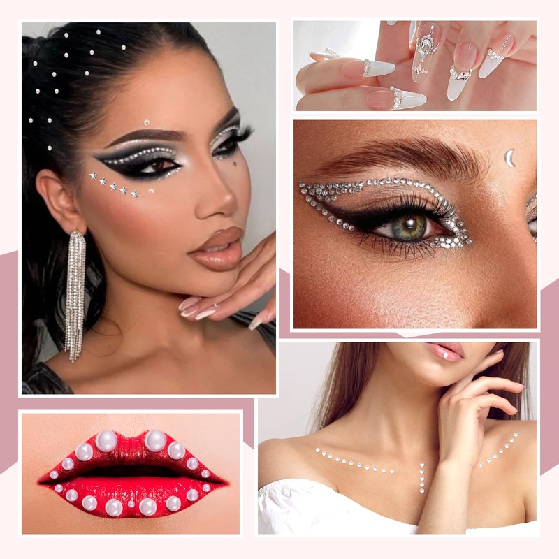 Soodyoow 850 Pcs Face Gems, 5 Sheets Gem Stickers, Rhinestones