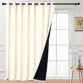 Yakamok Total Blackout Extra Wide Patio Sliding Door Curtains, Grommet Thermal Insulated Blind Curtains, Sliding Glass Door Panel for Living Room/Space Room Divider, Cream, W100 x L108, 1 Panel