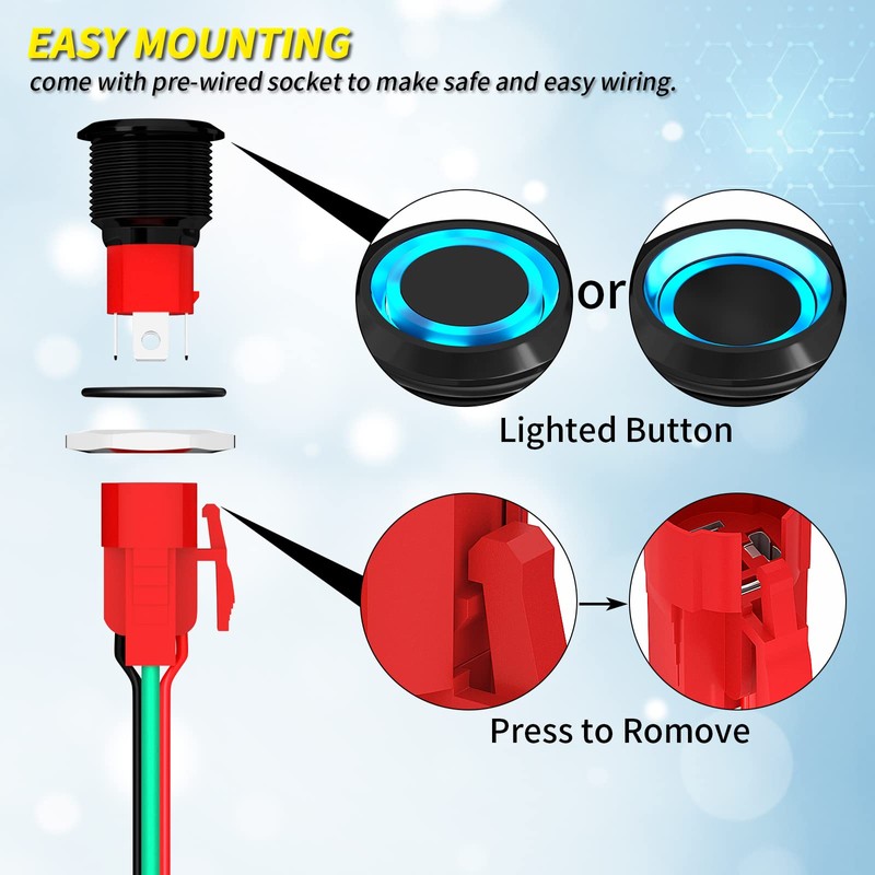 Joinfworld 20A 12V Push Button Switch Latching 19MM Pushbutton Switch
