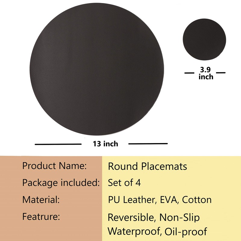 Wipeable Placemats and Coasters Leather Table Mats Waterproof Heat-Resistant Easy
