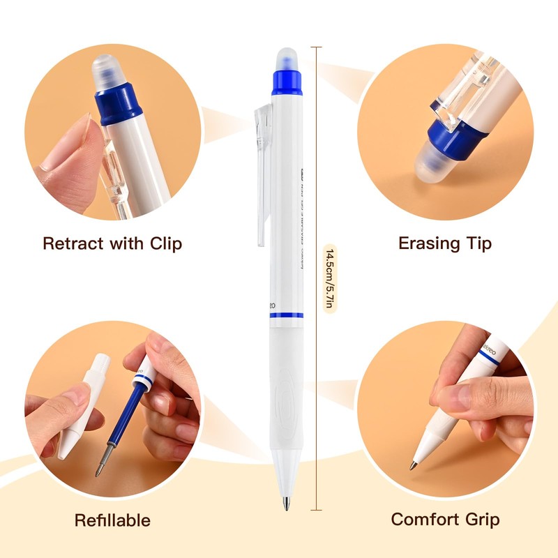 Lekreo 6 Counts Erasable Gel Pens, 0.7mm Fine Point Retractable