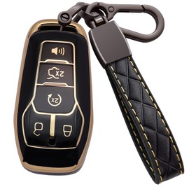 Syodiesn for Ford Key Fob Cover Soft TPU with Keychain Shell 360 Degree Full Protective Case Smart Remote Key Fob Case for Ford Lincoln MKZ MKC MKX Fusion Mustang F150 Edge Explorer 5 Buttons, Black