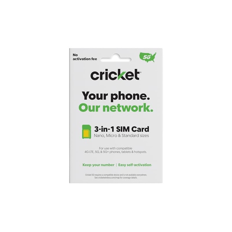 Cricket Wireless BYOD SIM Card Kit 5G, 5G+, 4G, LTE