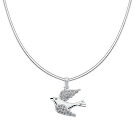 Vinani 2AVO-S00 Bird Pendant with White Zirconia Elegant Shiny with Snake Chain Sterling Silver 925 Chain Italy Dove Bird, Sterling Silver, Cubic Zirconia