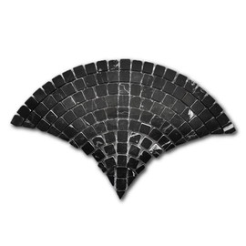 Stone Center Online Nero Marquina Black Marble Fish Scale Scallop Fan Pattern Mini Mosaic Tile Honed Kitchen Bath Wall Floor Backsplash Shower (1 Sheet)