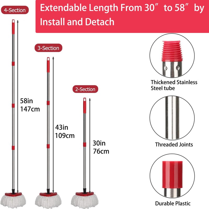FOOKCIAN Spin Mop Replacement Set - 4 Microfiber Heads, Base,