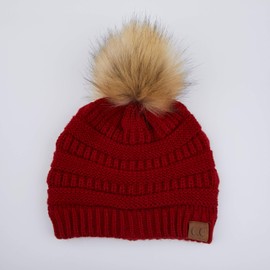 C.C HATSANDSCARF EXCLUSIVENSE UNISEX SOLIDA CRISTA SANEIE CON POM (HAT-43) - Rojo