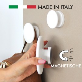 KalaMitica - Set of 3 magnetic pocket hooks in 3 different sizes, with permanent magnets made of neodymium, non-slip and scratch resistant - White lacquered