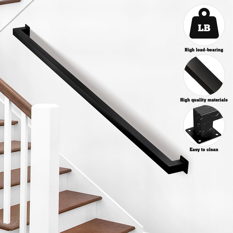 Stair Railing Indoor - Handrails for Stairs, 4ft Black Metal
