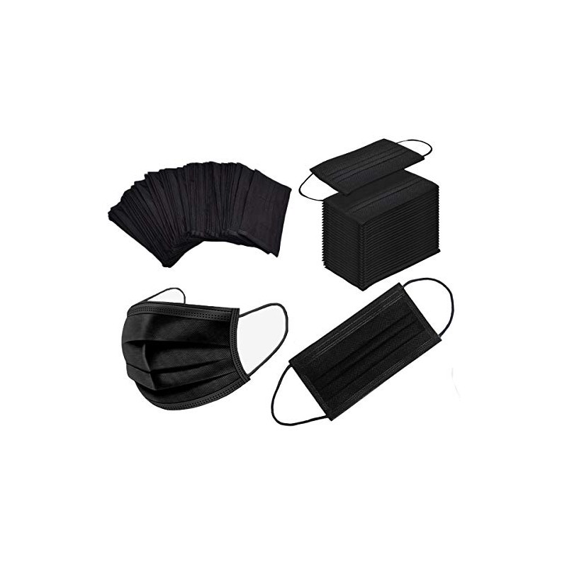 NNPCBT 100PCS 3 Ply Black Disposable Face Mask Filter Protection