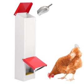 JLUHYANN Galvanized Chicken Feeder Automatic Metal Poultry Feeder No Waste Wall Mounted Chicken Feed Dispenser with Scoop Holds 8Lbs for Chickens Ducks Quails