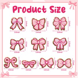 Bow Chenille Iron on Patches - 10Pcs Red Pink Strawberry Repair Patches Kit Cartoon Fruit Sew on Embroidered Patches Applique DIY Accessory for Girls Women Backpack Clothes Pants Hats Jeans Decors
