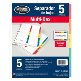 Wilson Jones P0442 Separadores de Carpeta Multidex Numerado, Uso Vertical U Horizontal, colores Brillantes, 5 Piezas