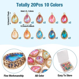 Pandahall 20pcs Alloy Glass Teardrop Charms for DIY Necklace Bracelet Earrings Jewelry Making Glass, Glass, Glass