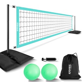 SPOYNAL Pool Volleyball Net Set for Inground Pools – Adjustable Length 15ft to 32ft Outdoor Water Volleyball, Portable Volleyball Net with 4 Sandbags, LED Lights & 2 Glow in The Dark Volleyballs