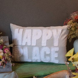 JWH Happy Place Accent Pillow Case Decorative Cushion Cover Decorative Sham Home Bed Living Room Farmhouse Decor Shell Gift 14 x 20 Inch Light Gray