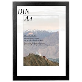 RUN HELIX Picture Frame A4 21 x 29.7 cm Solid Wood Picture Frame DIN A4 Picture Frame A4 with Picture Frame A4 Wooden Wall Mount Frame DIN A4 Preserve Precious Memories (Black)