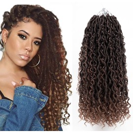 Faux Goddess Locs Crochet Hair 18 Inch Boho River Locs Hippie Wavy Crochet With Curly Hair In Middle And Ends Braids Hair Extensions (8 Packs,18 inch, T30)