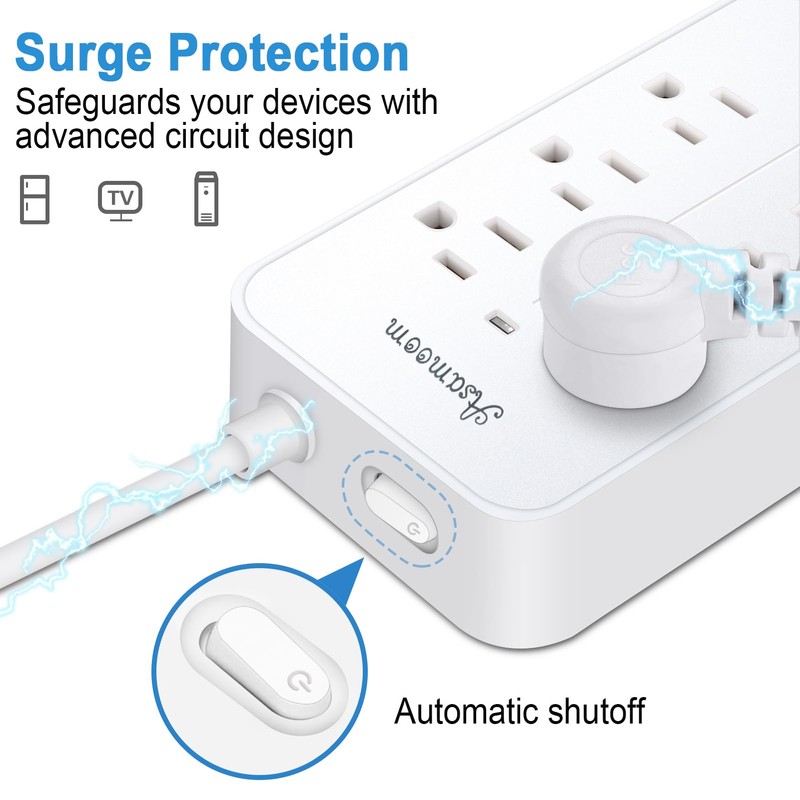 20FT Surge Protector Power Strip Extension Cord with USB C,