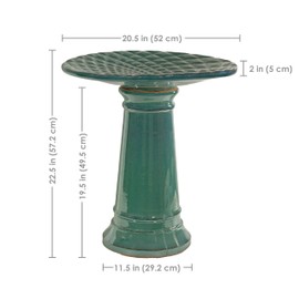 Sunnydaze Rennes 22.5" H Outdoor Ceramic Bird Bath - UV- and Frost-Resistant - Pedestal Design - Turquoise