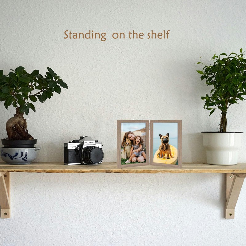 THCASITO 4x6 Double Picture Frame Vertical Wooden Hinged Photo Frame
