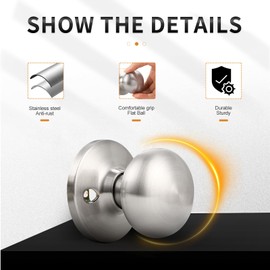 Probrico Dummy Door Knobs,Stain Nickel Finish, Single Side Flat Ball Style, Non-Turning Closet French Door Handles, 5 Pack