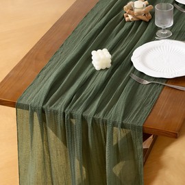 Socomi 3pcs Green Cheesecloth Table Runner Olive Summer Gauze 120 Inch Rustic Boho Cheese Cloth Runner for Wedding Party Baby Bridal Shower Centerpiece Decoration Holiday Home Decorations