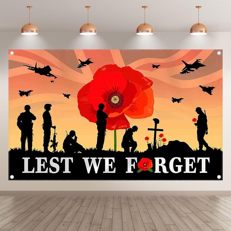 Luminora 72x43inch Remembrance Day Backdrop Lest We Forget Red Poppy